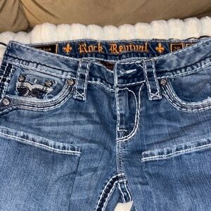 Rock Revival Women's Blue Jeans with White Stitching PRIYA STYLE